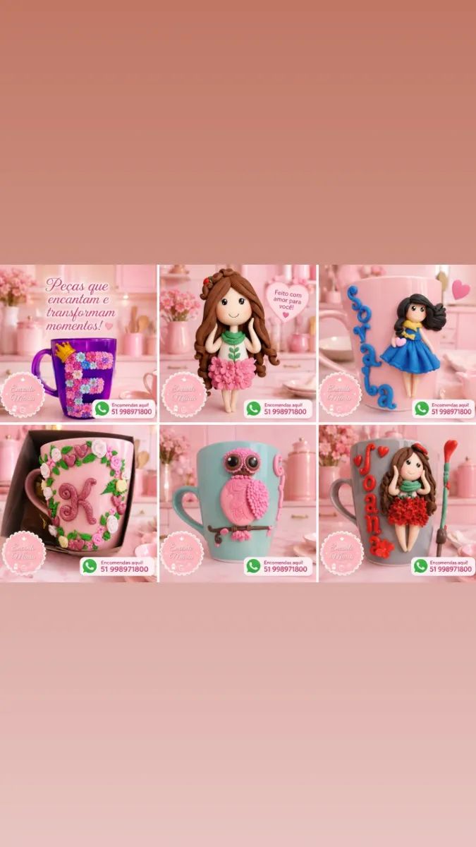 Canecas exclusivas decoradas em biscuit