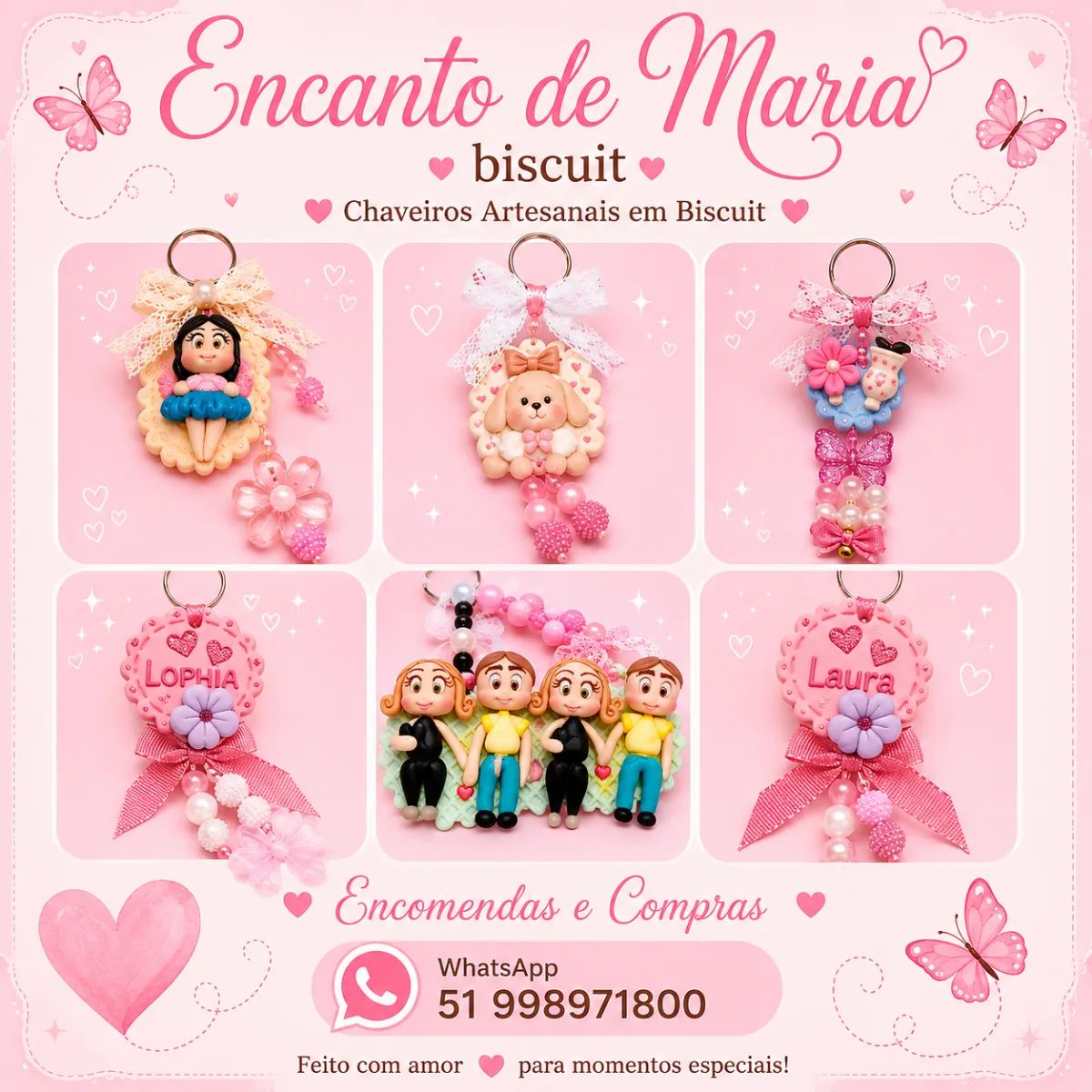 Chaveiros exclusivos de biscuit