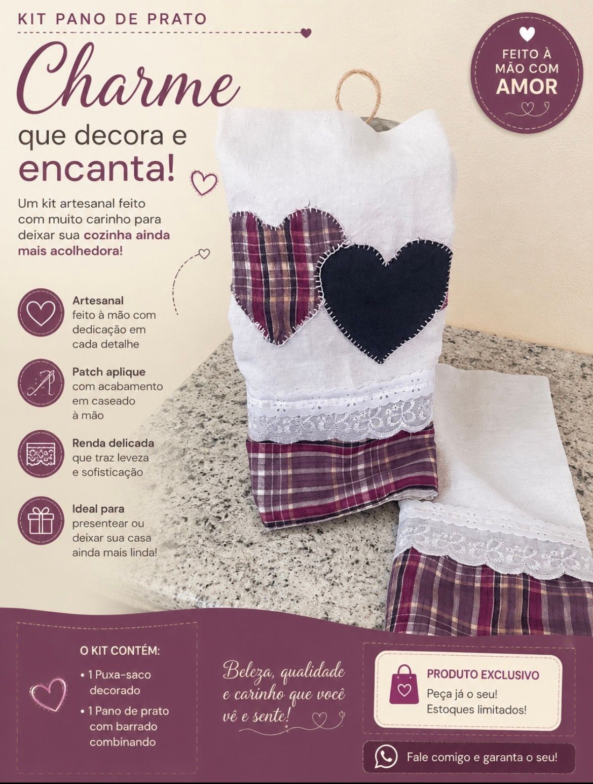 Kit pano de prato 100/ algodão