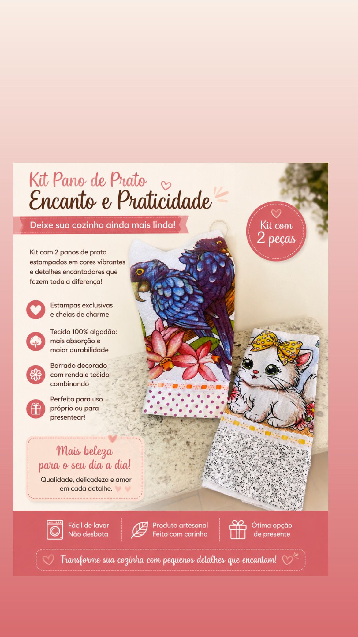 Kit pano de prato 100/ algodão