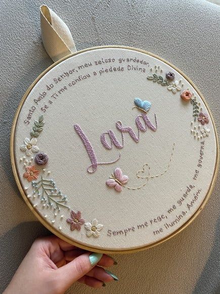 Bastidor Bordado Nome Jardim Floral Oração Santo Anjo